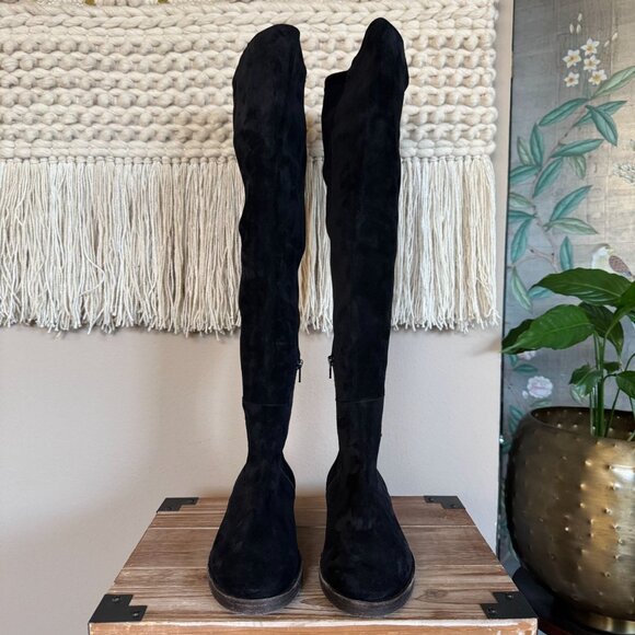 Free People Carson Black Suede Leather Stretch Over The Knee Flat Boots Size 8 - Picture 4 of 16